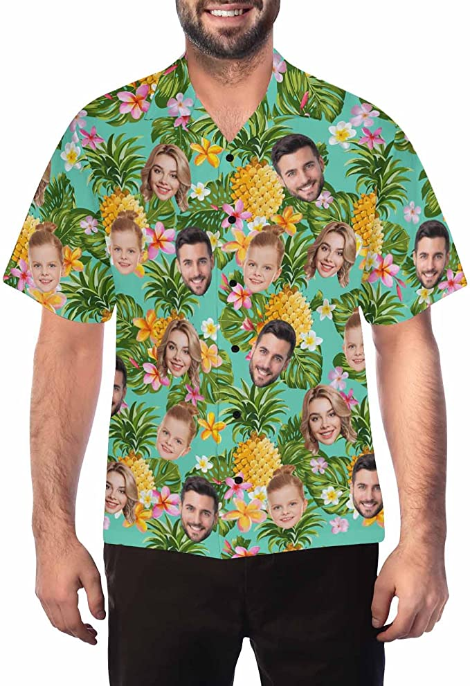 Custom Face Hawaiian Shirt for Men with Tropical Floral Print Personalized