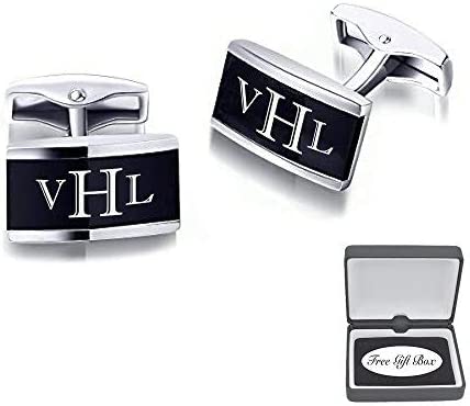 Personalized Modern Black & Silver Two Tone Stainless Steel Cufflinks