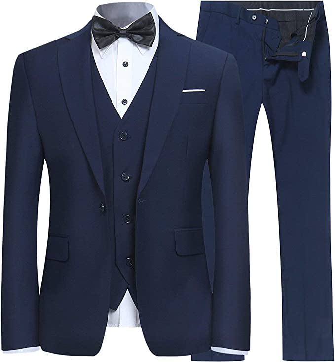 YFFUSHI Men's Slim Fit 3 Piece Suit One Button Business Wedding Prom Suits Blazer Tux Vest Trousers