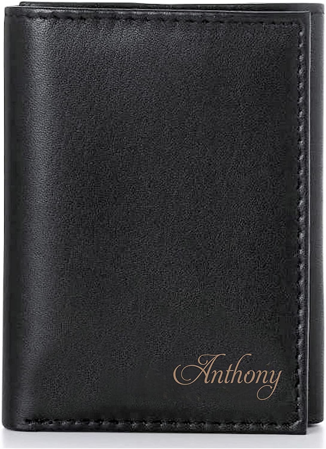 A & L Engraving Personalized Men's Black Leather Tri Fold