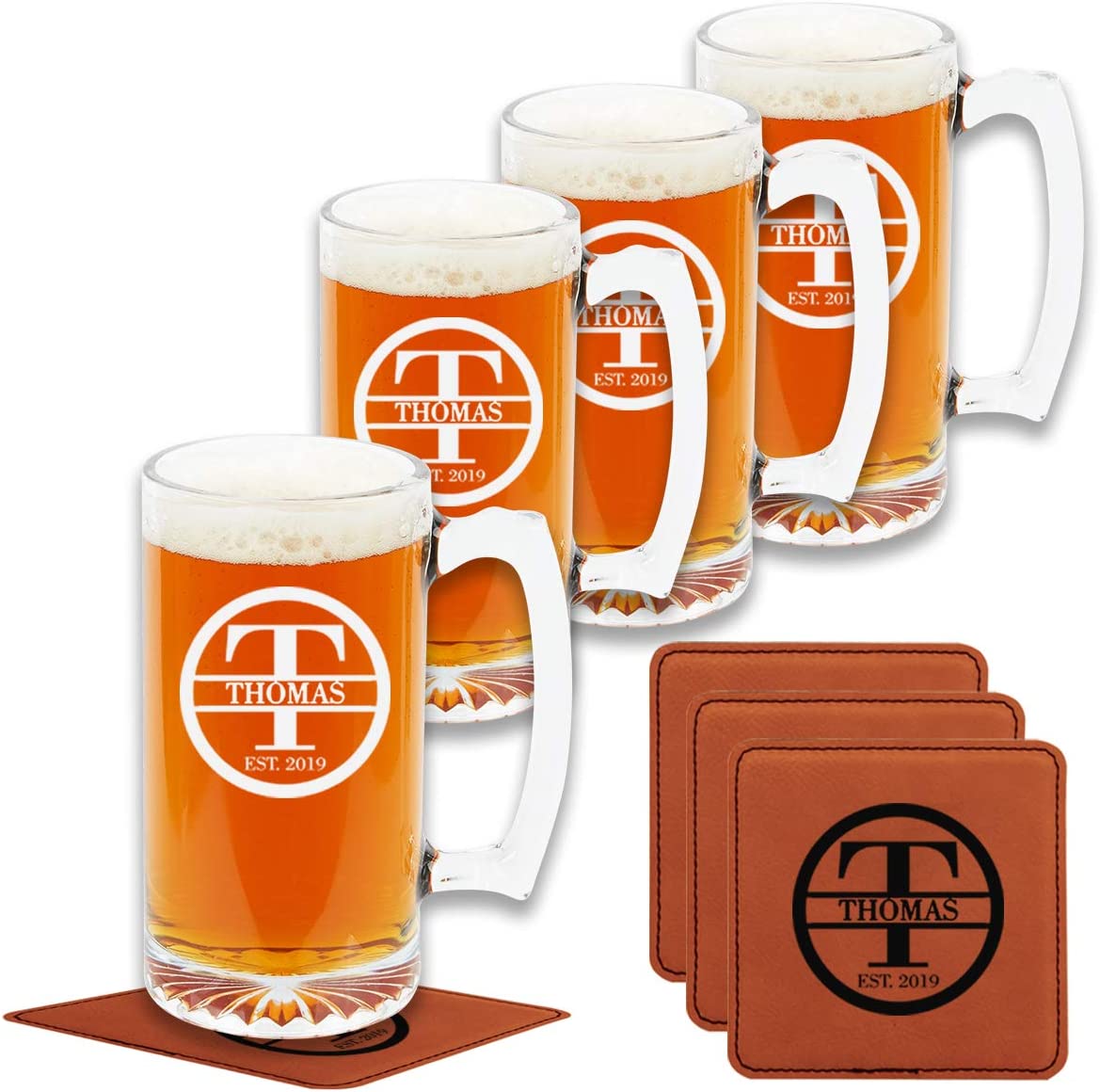 Personalized Beer Mugs (4) with matching coasters