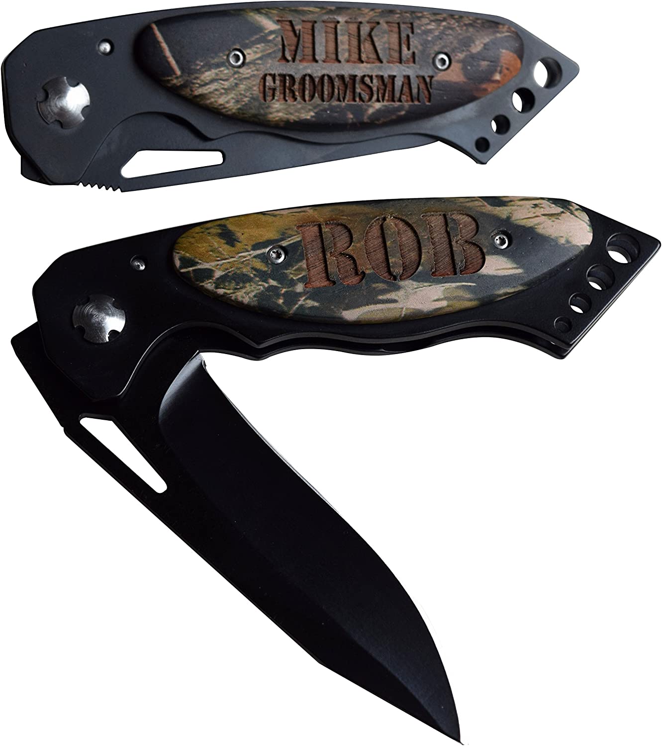  Engraved Folding Knife with Camo Handle, Personalized Groomsmen Gift 