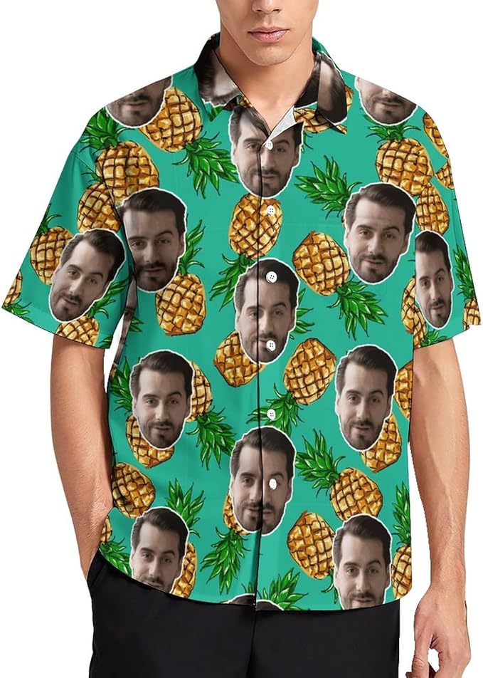 Personalized Men's Hawaiian Shirt Button Down Long Sleeves Custom Face