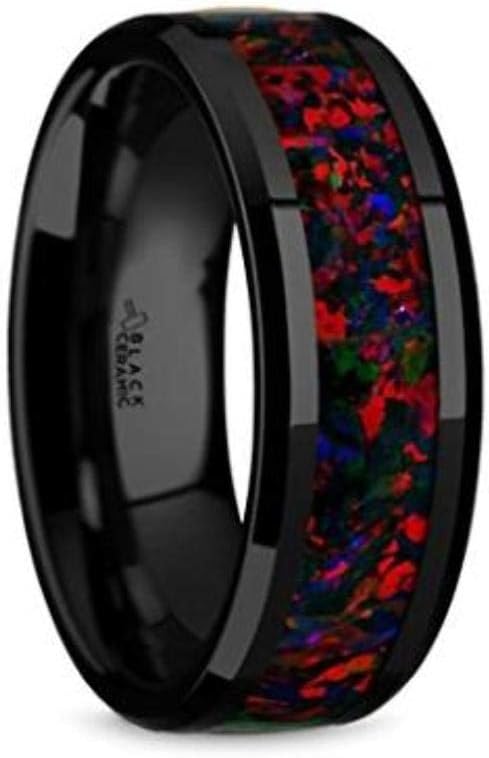 Black Ceramic Wedding Band with Black Opal Inlay
