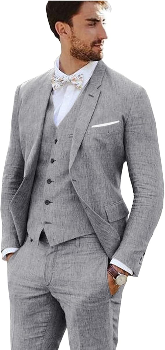 Linen Suit 3 Pieces Vintage Retro Wedding Tuxedo