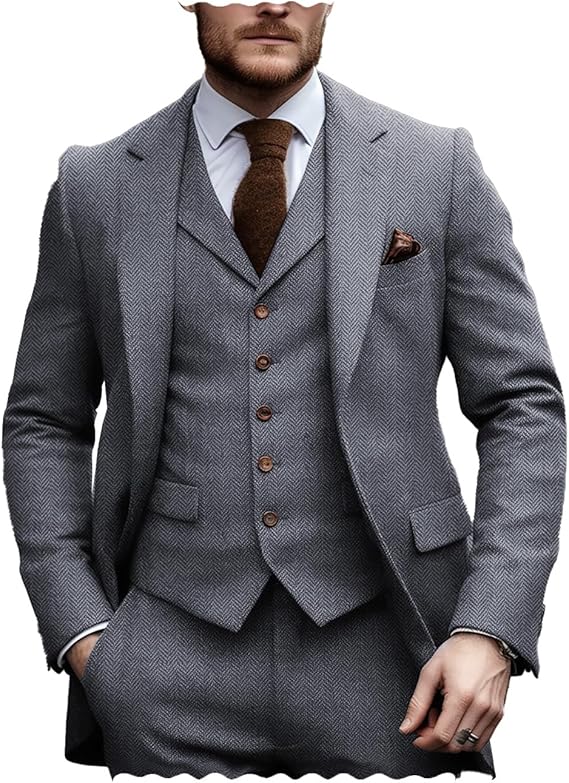 Vintage Men's Suits Regular Fit 3 Piece Tuxedos 
