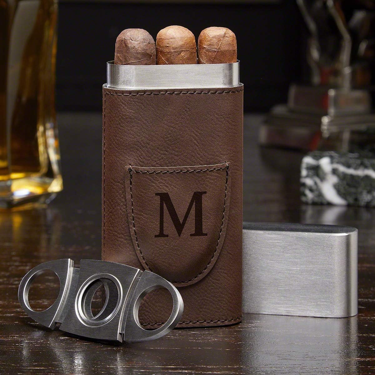 Monogrammed Travel Cigar Case w/ Cutter