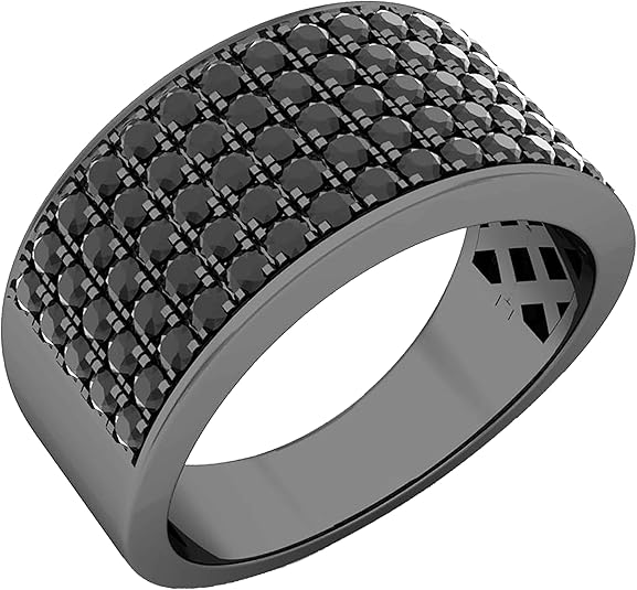 Black Rhodium Plated 10K Round Black Diamond Wedding Band