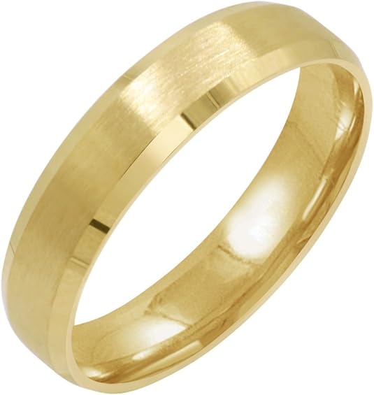 Men's Solid 10K Yellow or White Gold 5mm Comfort Fit Satin Finish Beveled Edge Wedding Band