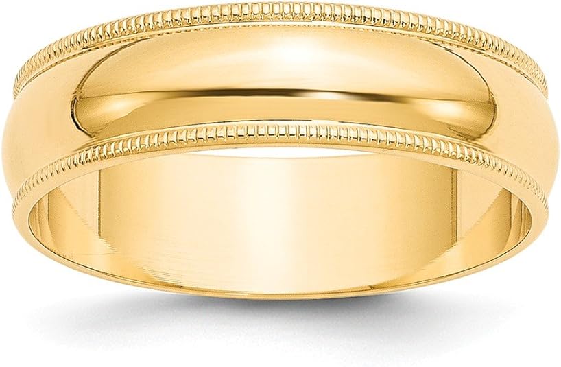 14k Yellow Gold 6mm Milgrain Plain Classic Dome Wedding Band Ring