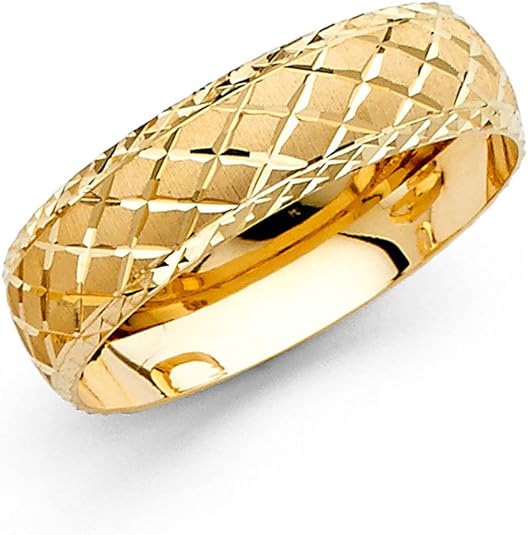 Solid 14k Yellow Gold Wedding Band Diamond Cut Ring Diamond Cut Satin & Polished