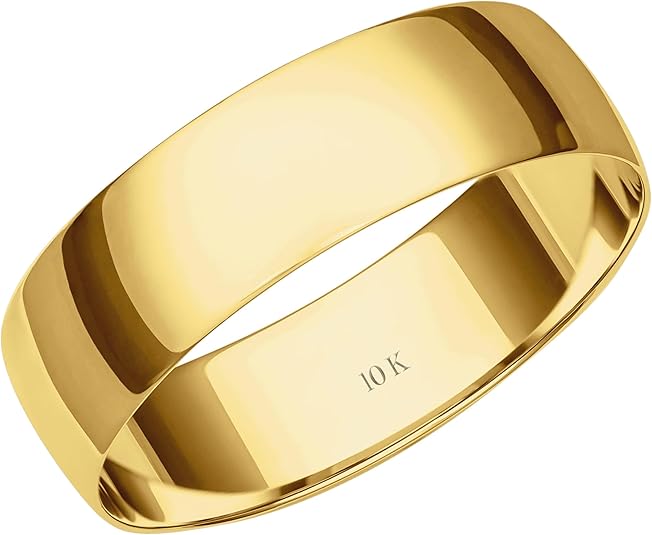 6MM Solid Gold Men's Wedding Band - Classic, Lightweight Wedding Ring for Men