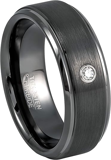 Jewelry Avalanche Gunmetal Tungsten Carbide Wedding Band with 0.07ctw Diamond - Brushed