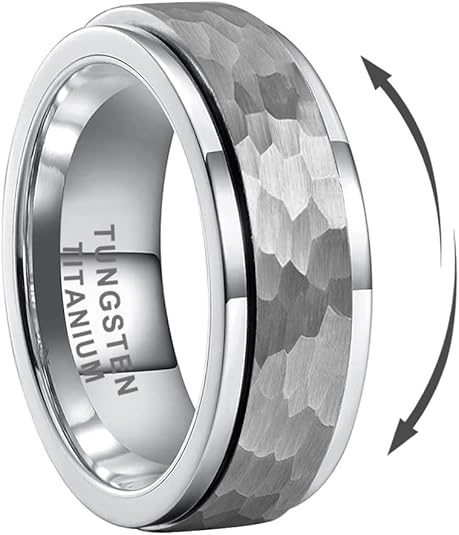 8mm Silver/Black/Gold Spinner Tungsten Titanium Fidget Rings for Men