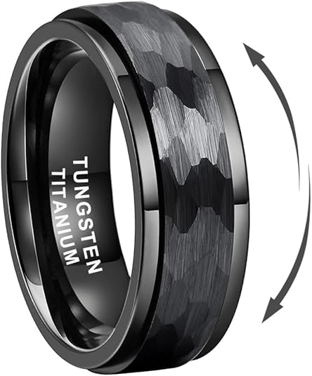 8mm Silver/Black/Gold Spinner Tungsten Titanium Fidget Rings for Men